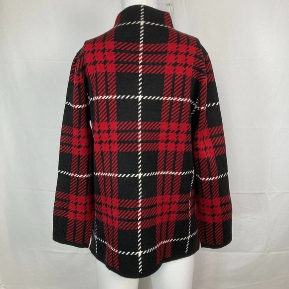 Anne Klein Sweater Womens Sz S Red Black‎ Plaid Pullover Mock Neck Split Hem - Picture 3 of 12